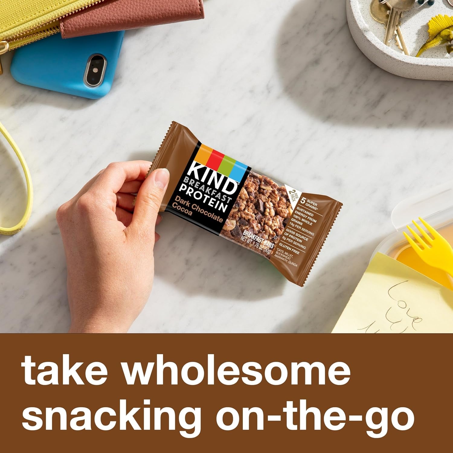 Breakfast Protein Bars, Dark Chocolate Cocoa, Healthy Snacks, Gluten Free, 8G Protein, 6 Count